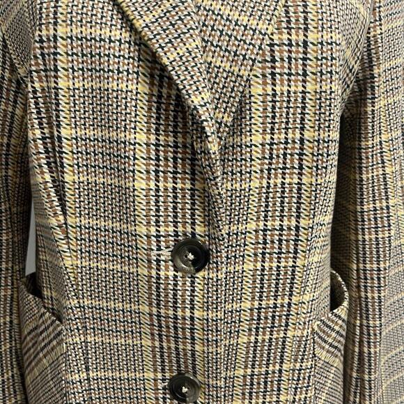 CABI Blazer Jacket size 8 Camel Brown Yellow Plaid Stretch Career Casual Pockets - Picture 5 of 11